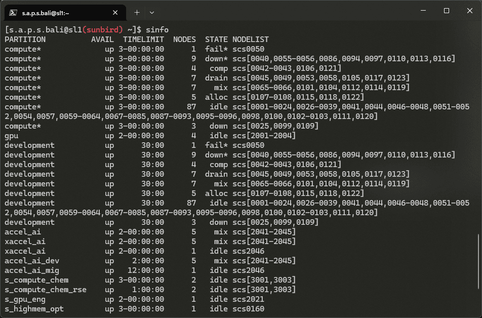 sinfo output 1